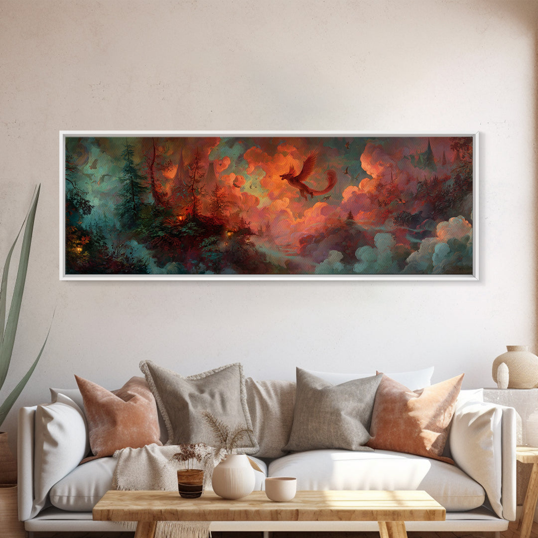 Phoenix Rising from Ashes Canvas Print, Mythological Art, Portrait, Living Room Decor, Oil Painting, Legend, Canvas Painting, MYT-3x1-29