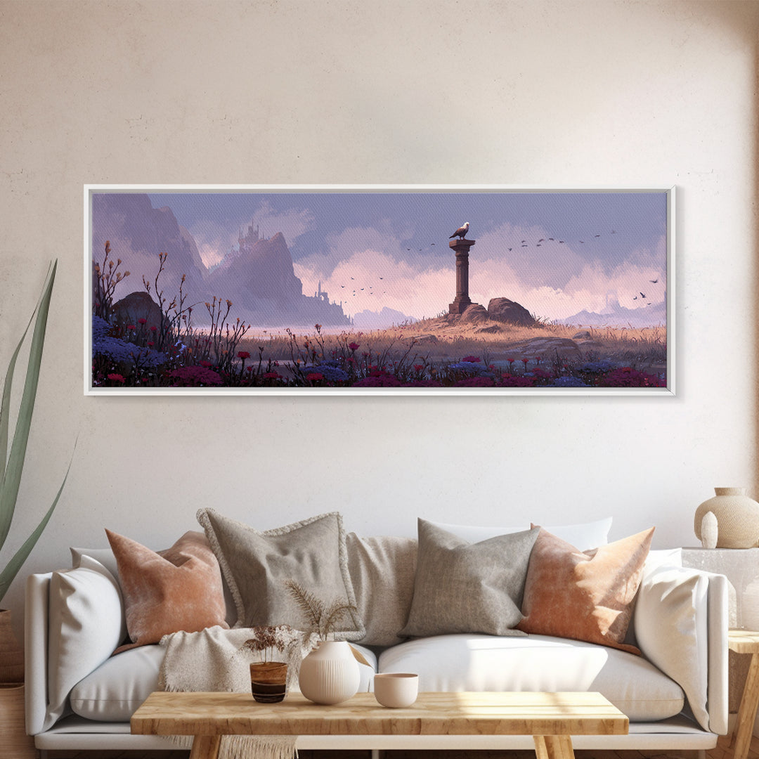 Griffin Perched on Ancient Stone Column Canvas Print, Mythological Art, Wall Art, Living Room Decor, Fine Art, Legend, MYT-3x1-30