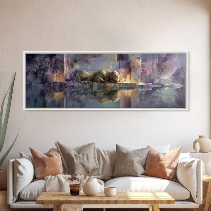 Minotaur in Labyrinth of Warm Stone Canvas Print, Mythological Art, Gothic Home Decor, Living Room Decor, Fine Art, Legend, MYT-3x1-33