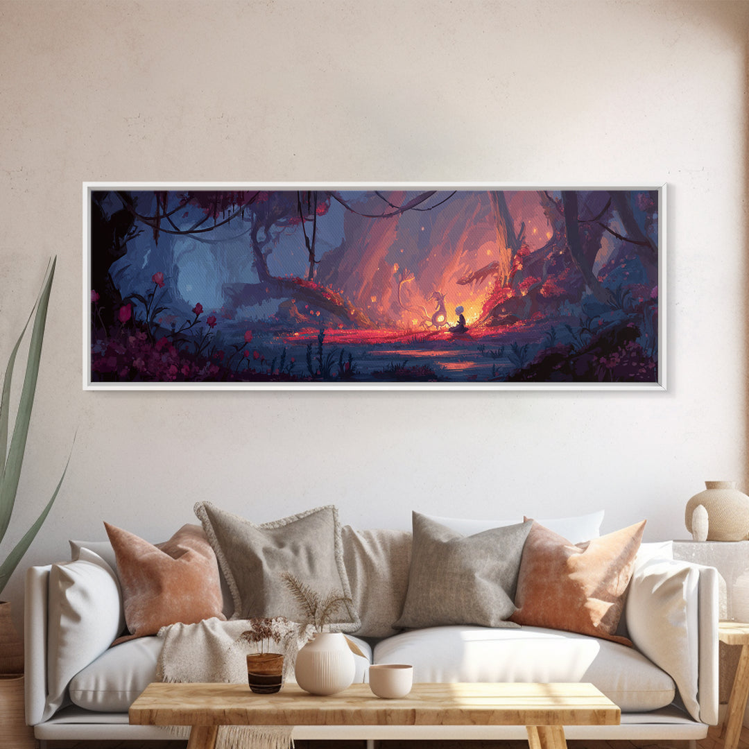 Phoenix Rising from Ashes Framed Canvas Print, Mythological Art, Digital Art, Living Room Decor, Watercolor Art, Legend, MYT-3x1-5