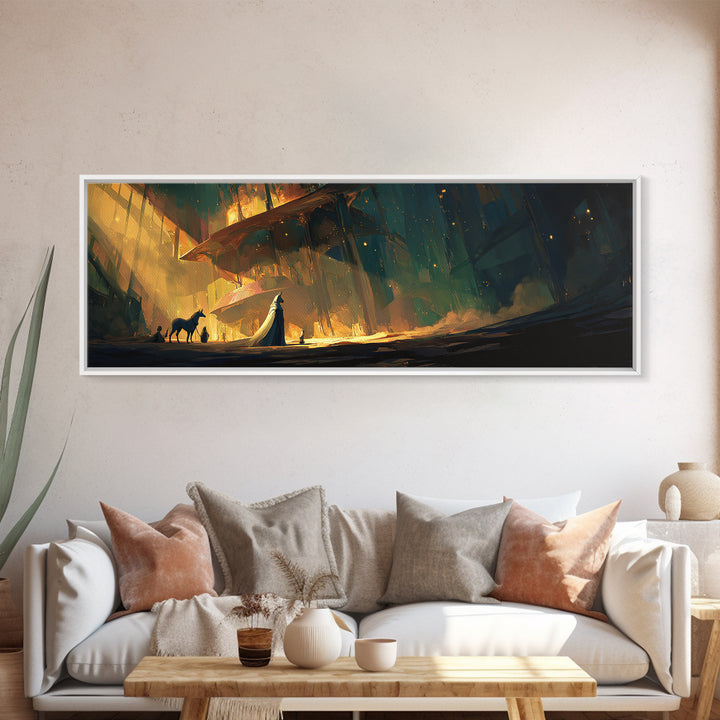 Anubis Profile with Desert Stars Framed Canvas Print, Mythological Art, Wall Decor, Living Room Decor, Oil Painting, Legend, MYT-3x1-51