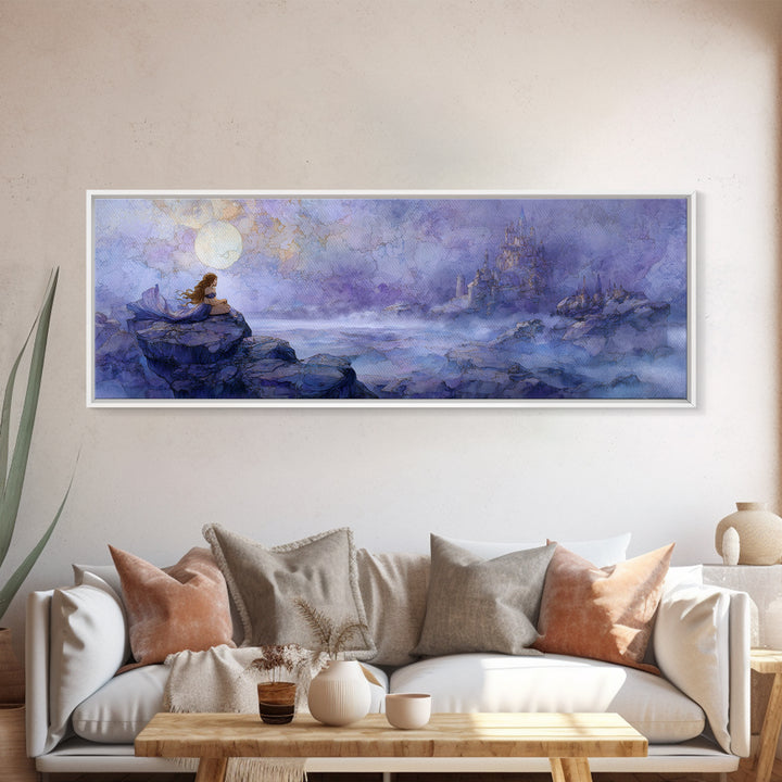 Mermaid Siren on Rocks Framed Canvas Print, Mythological Art, Contemporary Art, Living Room Decor, Legend, Digital Wall Art, MYT-3x1-55