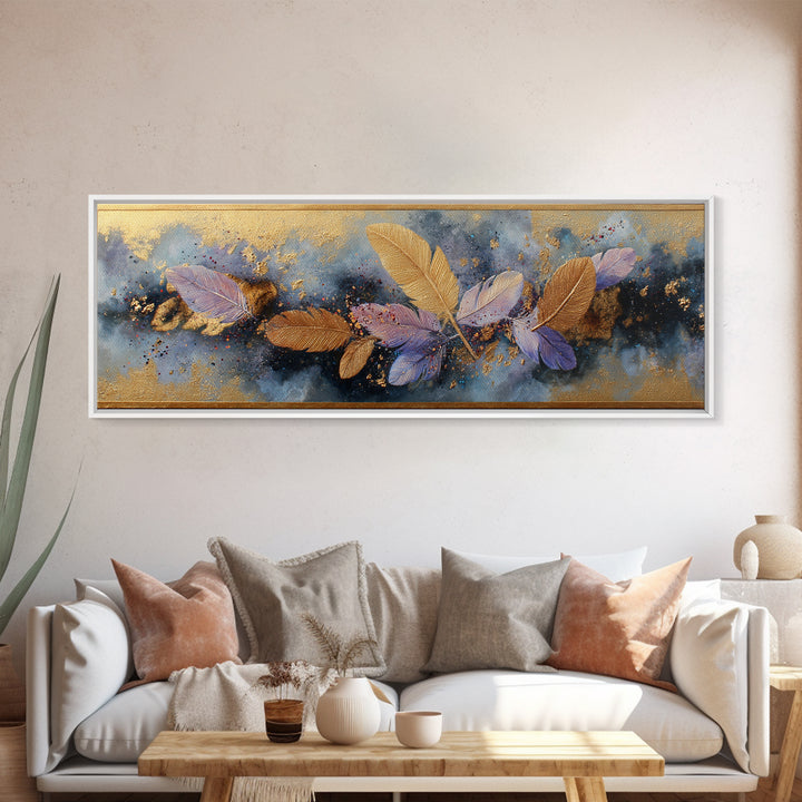 Icarus Falling Through Golden Sky and Feathers Canvas Print, Mythological Art, Contemporary Art, Living Room Decor, Legend, MYT-3x1-68