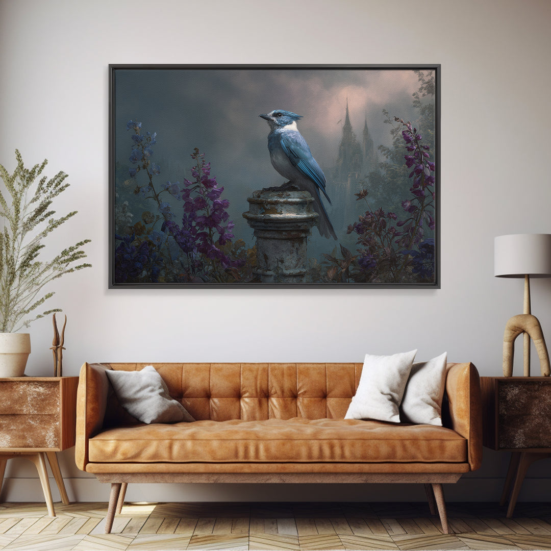 Griffin Perched on Ancient Stone Column Framed Canvas Print, Mythological Art, Art Print, Living Room Decor, Fine Art, Legend, MYT-3x2-18