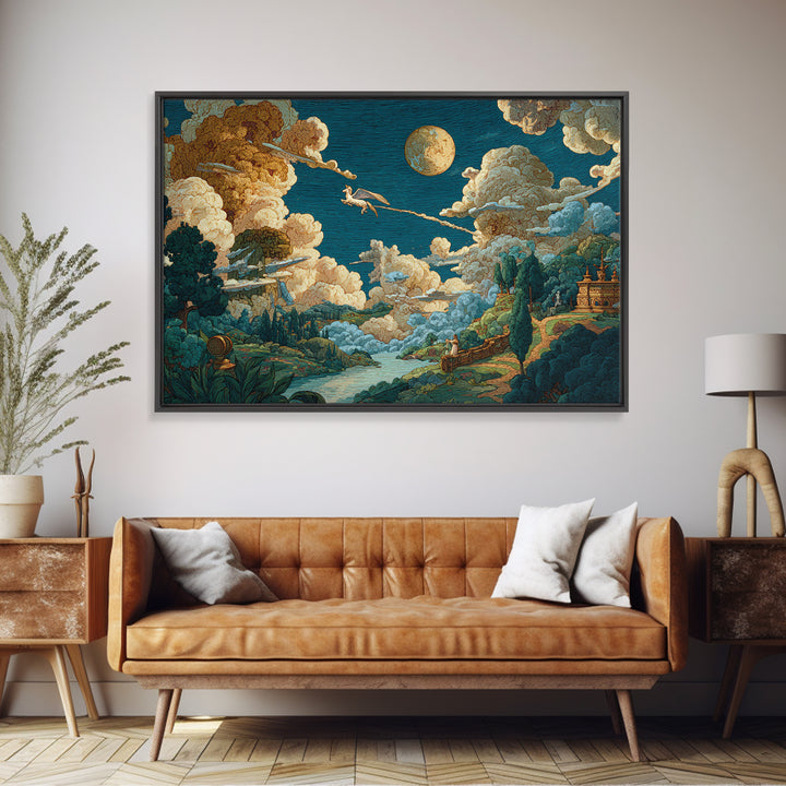 Pegasus Flying Above Cloud Kingdom Framed Canvas Print, Mythological Art, Living Room Decor, Abstract Art, Legend, Home Decor, MYT-3x2-25