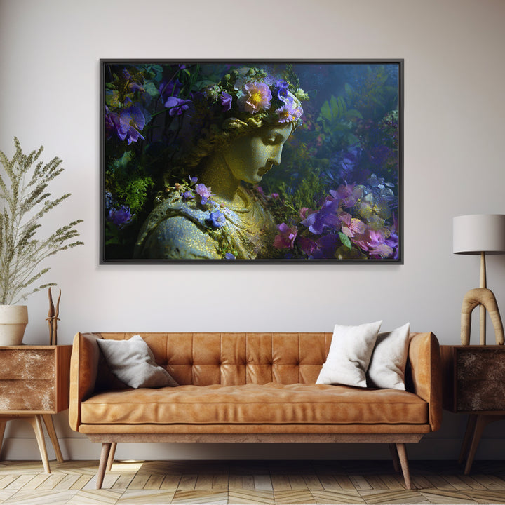 Ancient Goddess Statue Covered Framed Canvas Print, Mythological Art, Wall Art Prints, Living Room Decor, Fine Art, Legend, MYT-3x2-28
