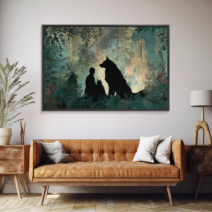 Hades and Cerberus Silhouette Framed Canvas Print, Mythological Art, Living Room Decor, Fine Art, Legend, Home Decor, MYT-3x2-36