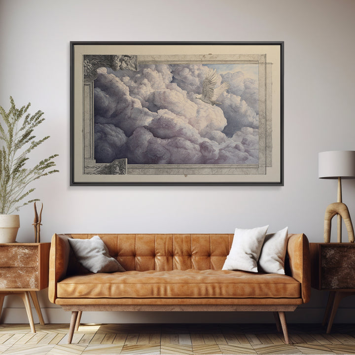 Griffin Perched on Ancient Stone Column Canvas Print, Mythological Art, Framed Wall Art, Living Room Decor, Fine Art, Legend, MYT-3x2-42