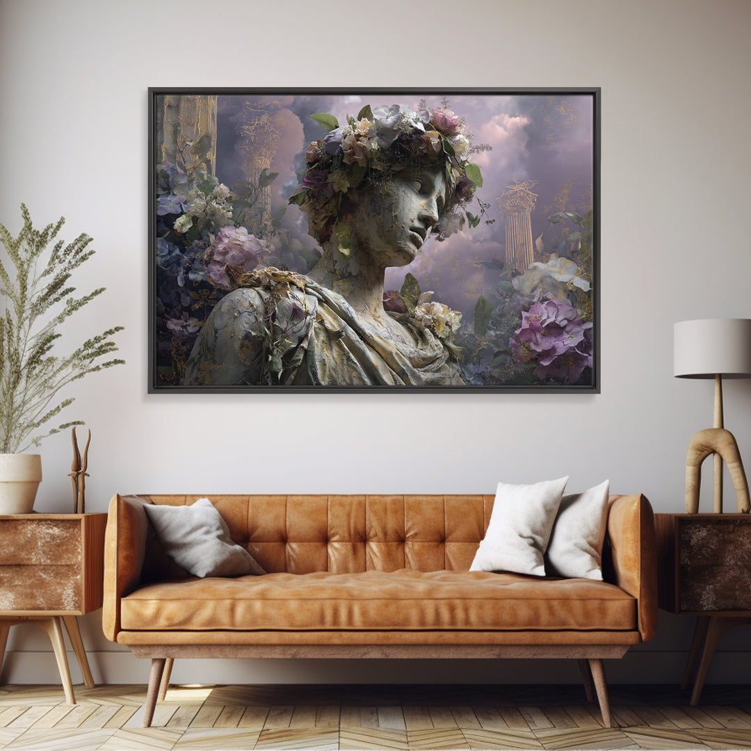 Ancient Goddess Statue Covered Canvas Print, Mythological Art, Printable Art, Living Room Decor, Legend, Unique Home Decor, MYT-3x2-52