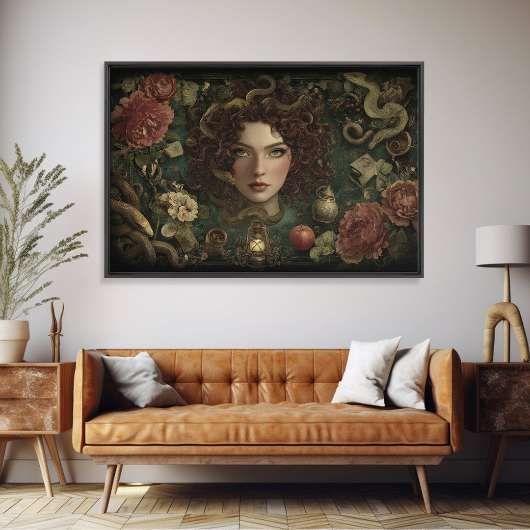 Medusa Portrait with Serpents and Tragic Beauty Canvas Print, Mythological Art, Home Decor, Living Room Decor, Legend, MYT-3x2-77