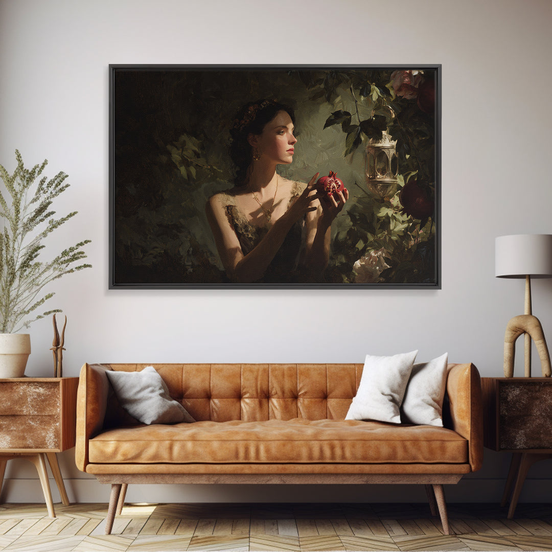 Persephone Holding Pomegranate Canvas Print, Mythological Art, Wall Art, Living Room Decor, Oil Painting, Legend, Artwork, MYT-3x2-83