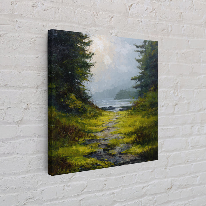 Sunlit Forest Path Framed Canvas Print, Nature Art, Bird Wall Art, Living Room Decor, Fine Art, Nature, Textured Painting, NAT-1x1-1