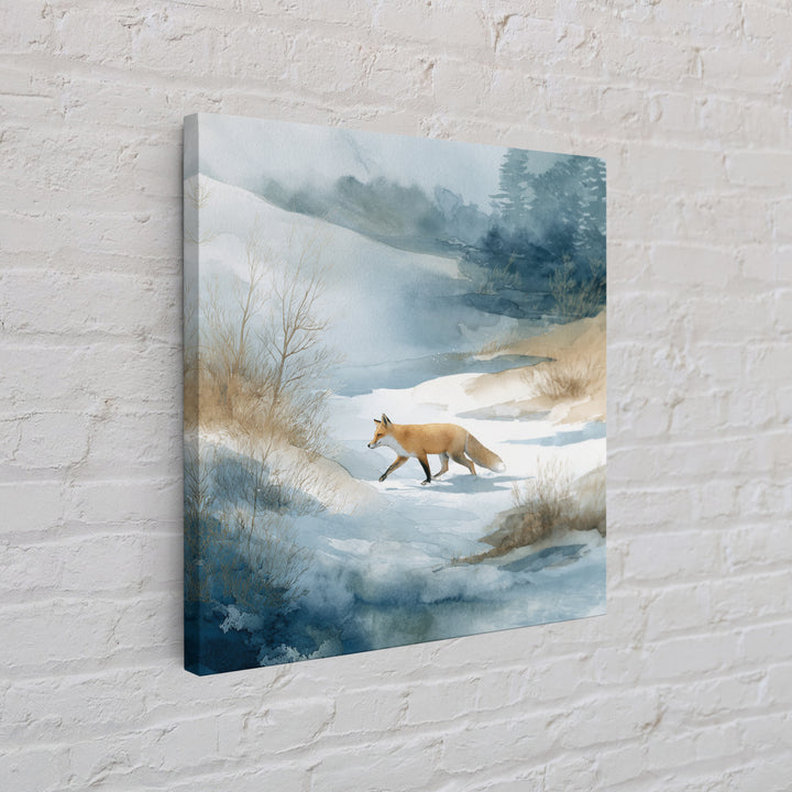 Fox Crossing a Snowy Forest Clearing Canvas Print, Nature Art, Stained Glass Art, Living Room Decor, Fine Art, Nature, NAT-1x1-10