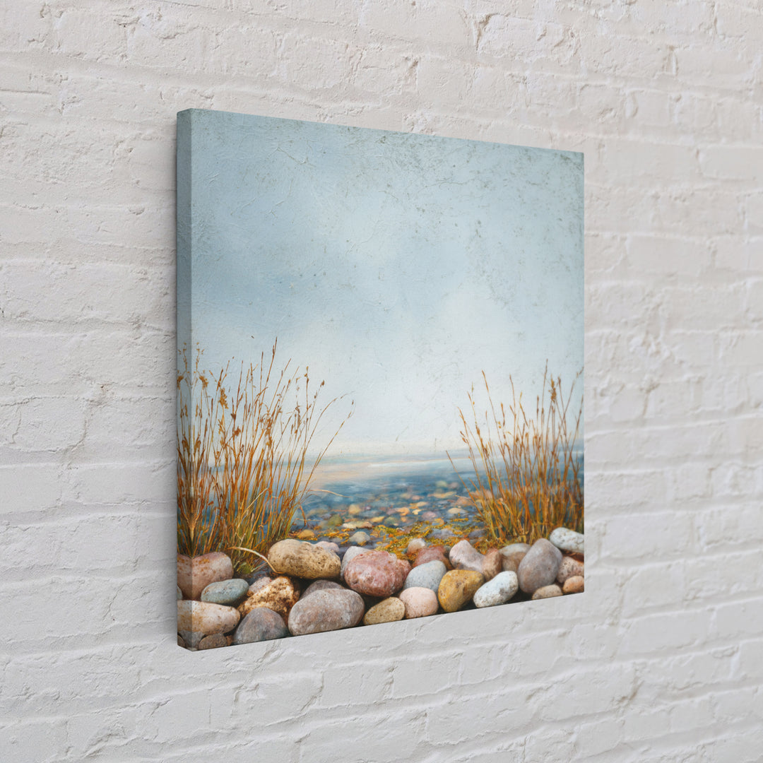 River Stones under Clear Shallow Water Canvas Print, Nature Art, Botanical Art, Living Room Decor, Watercolor Art, Nature, NAT-1x1-13