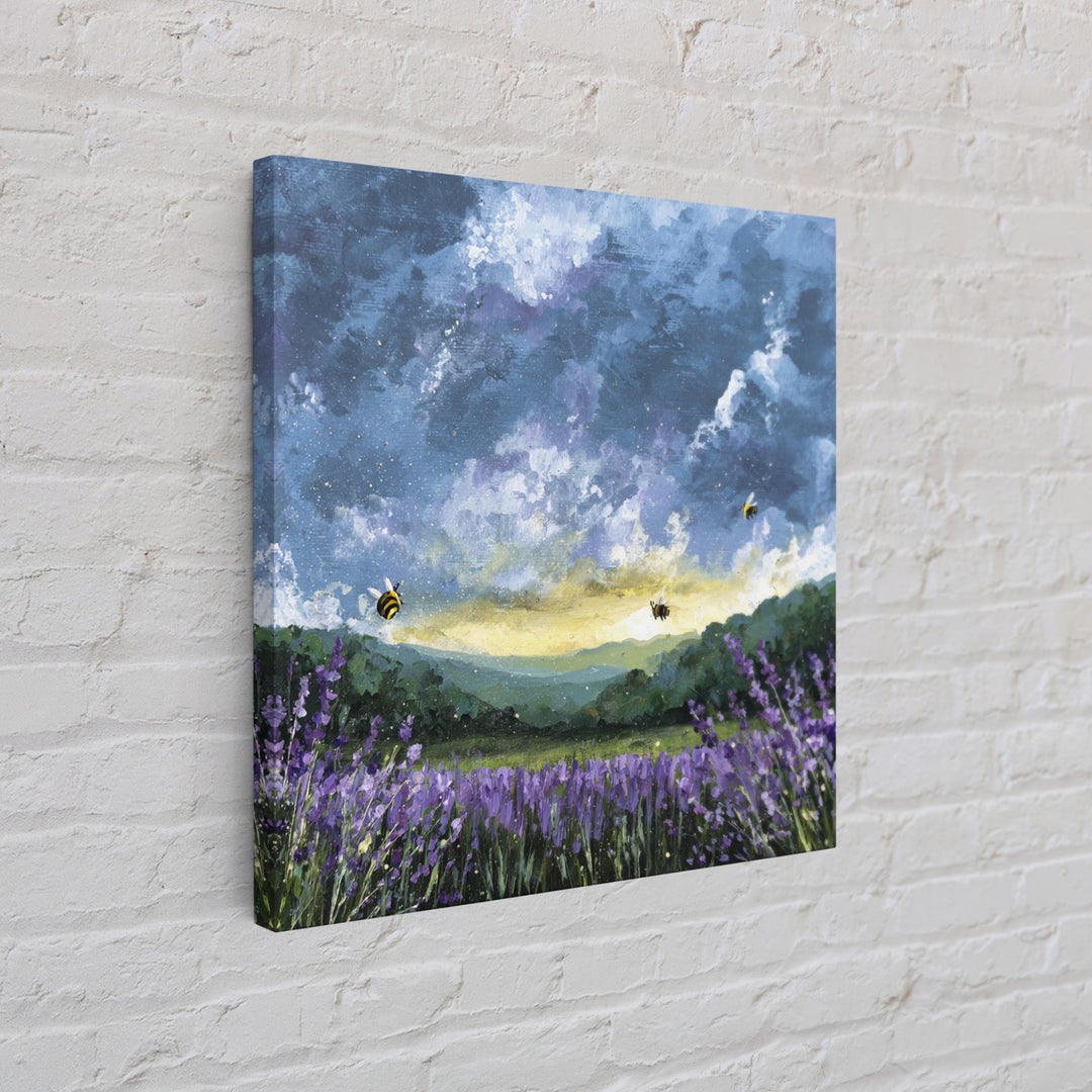 Bees Circling Lavender Blossoms Canvas Print, Nature Art, Original Painting, Living Room Decor, Nature, Mountain Wall Art, NAT-1x1-23