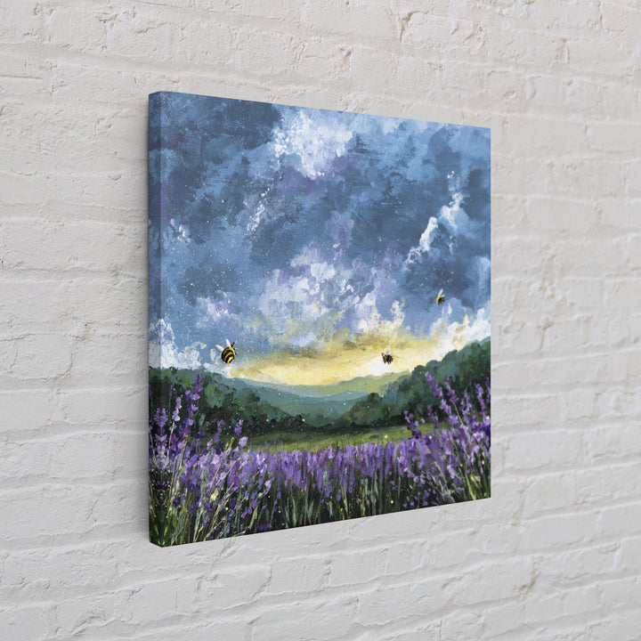 Bees Circling Lavender Blossoms Canvas Print, Nature Art, Original Painting, Living Room Decor, Nature, Mountain Wall Art, NAT-1x1-23