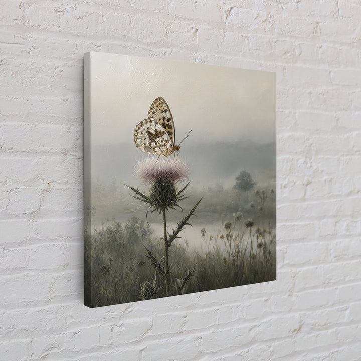 Butterfly Resting on a Blooming Thistle Framed Canvas Print, Nature Art, Living Room Decor, Oil Painting, Nature, NAT-1x1-28