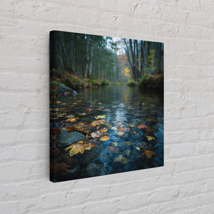 Autumn Leaves Floating on Quiet Stream Canvas Print, Nature Art, Digital Download Art, Living Room Decor, Oil Painting, Nature, NAT-1x1-30
