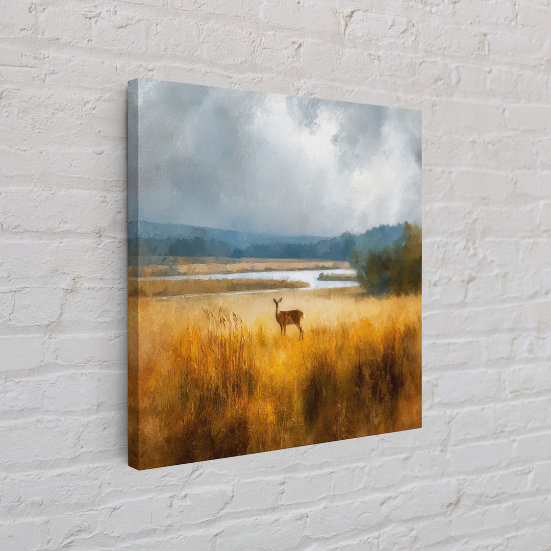 Deer Standing in a Golden Field Framed Canvas Print, Nature Art, Gallery Decor, Living Room Decor, Fine Art, Nature, NAT-1x1-32