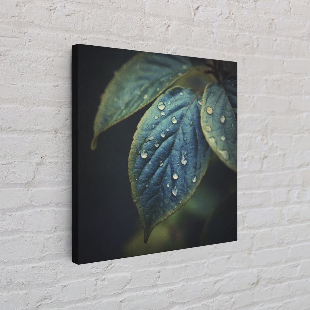 Rain Drops on a Large Green Leaf Framed Canvas Print, Nature Art, Statement Artwork, Living Room Decor, Fine Art, Nature, NAT-1x1-33