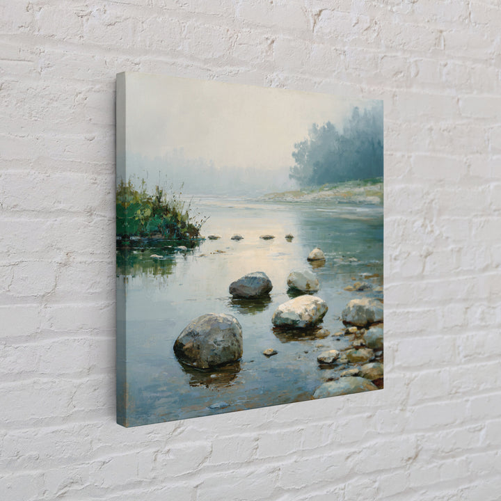 River Stones under Clear Shallow Water Framed Canvas Print, Nature Art, Mountain Art, Living Room Decor, Oil Painting, Nature, NAT-1x1-37