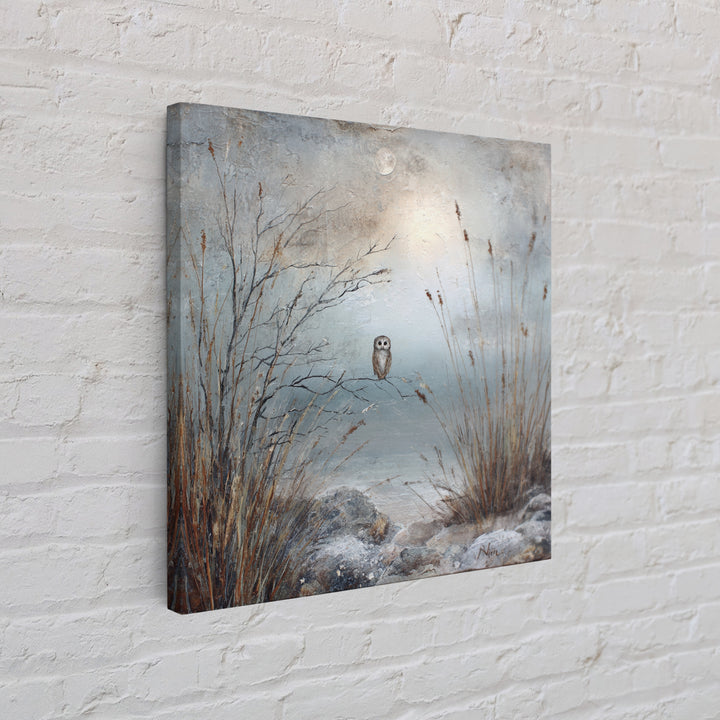 Owl in Moonlit Branches Framed Canvas Print, Nature Art, Living Room Wall Art, Living Room Decor, Nature, Neutral Decor, NAT-1x1-43