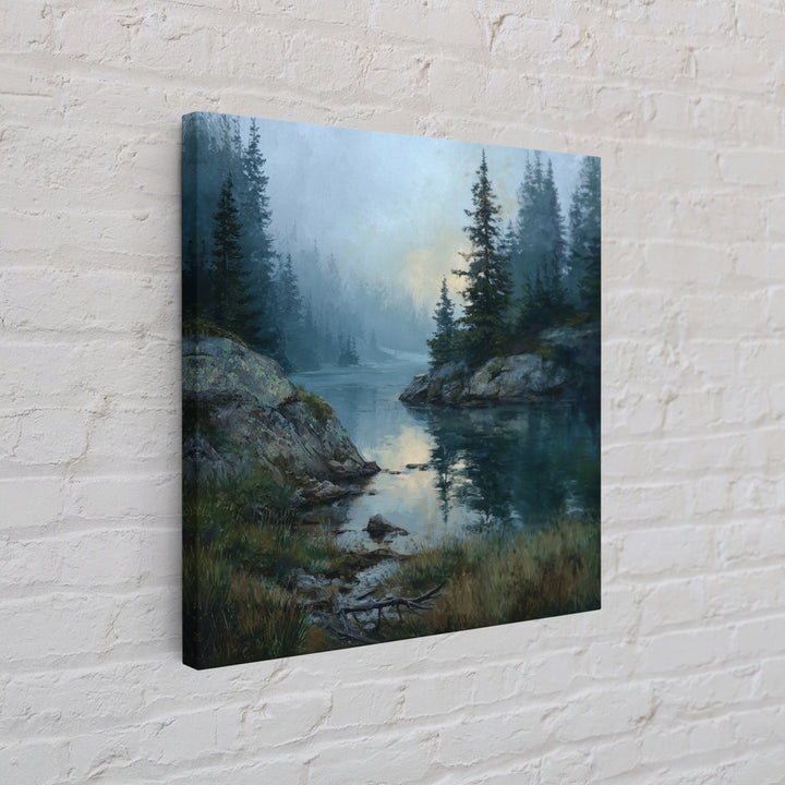 Misty Mountain Lake Canvas Print, Nature Art, Nature Wall Art, Living Room Decor, Fine Art, Nature, Textured Painting, NAT-1x1-5