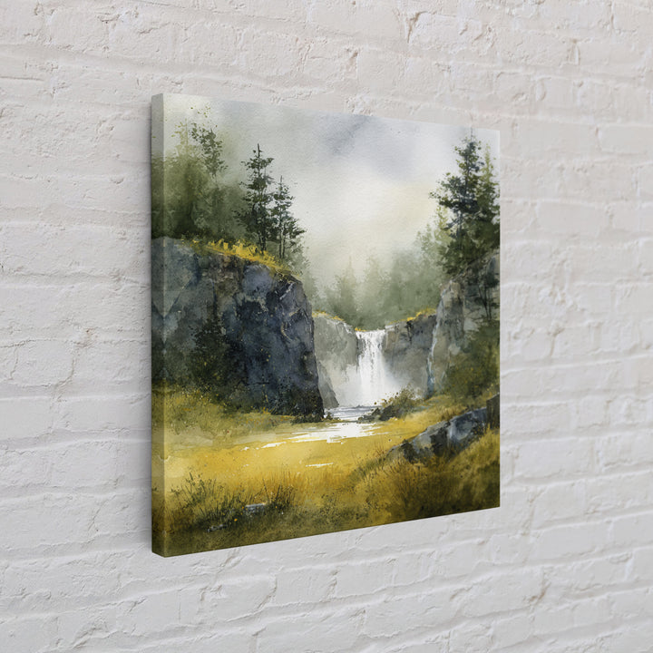 Waterfall Hidden Among Dark Green Rocks Framed Canvas Print, Nature Art, Bird Wall Art, Living Room Decor, Oil Painting, Nature, NAT-1x1-51