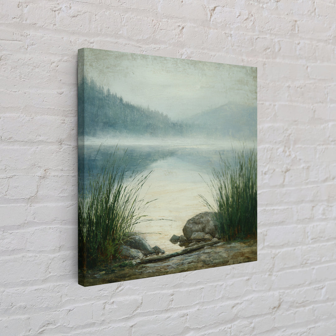 Misty Mountain Lake Framed Canvas Print, Nature Art, Fine Art Print, Living Room Decor, Watercolor Art, Nature, Poster, NAT-1x1-53