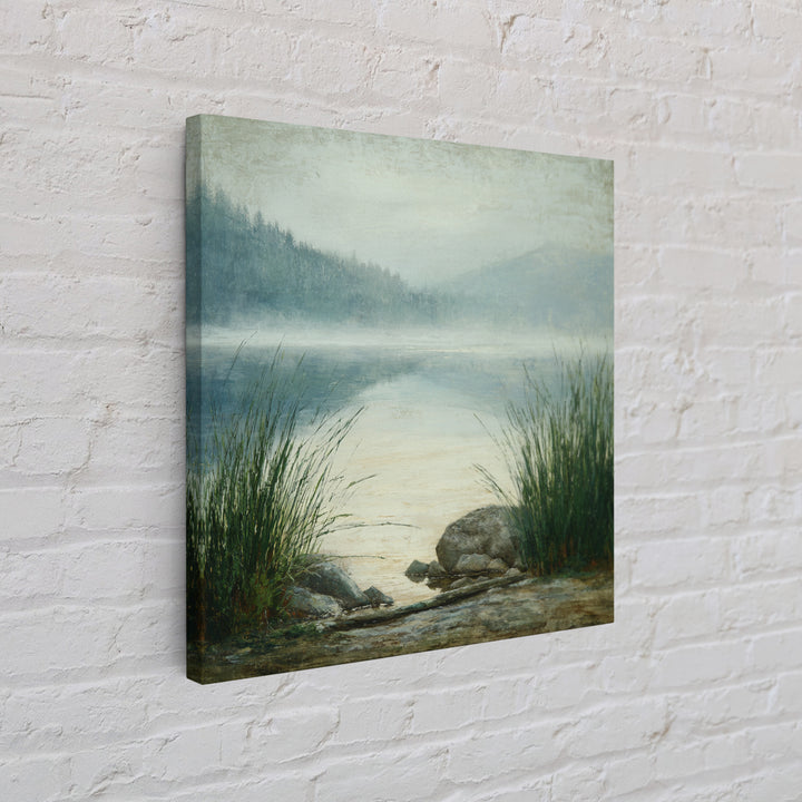 Misty Mountain Lake Framed Canvas Print, Nature Art, Fine Art Print, Living Room Decor, Watercolor Art, Nature, Poster, NAT-1x1-53