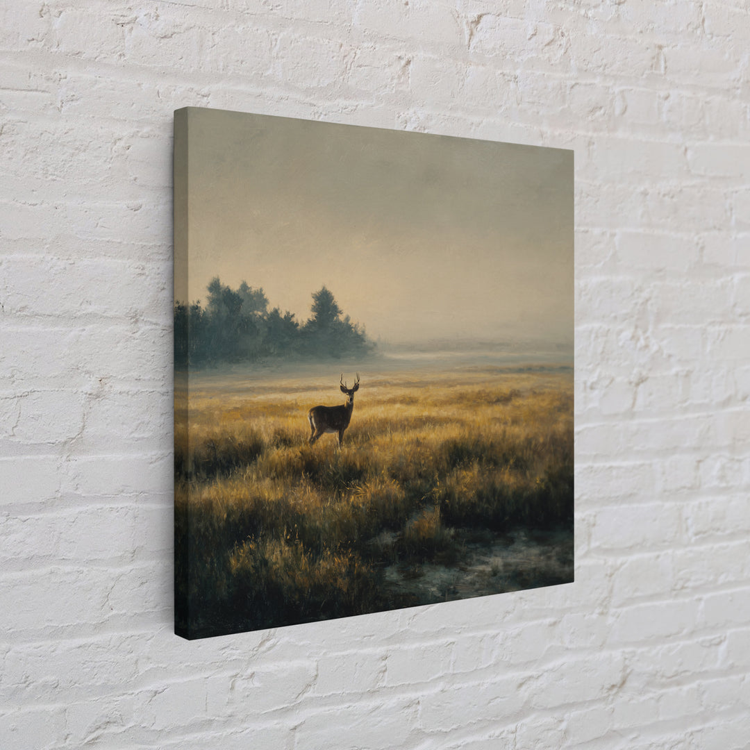 Deer Standing in a Golden Field Framed Canvas Print, Nature Art, Floral, Living Room Decor, Fine Art, Nature, Moss Art, NAT-1x1-56