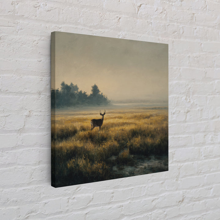 Deer Standing in a Golden Field Framed Canvas Print, Nature Art, Floral, Living Room Decor, Fine Art, Nature, Moss Art, NAT-1x1-56