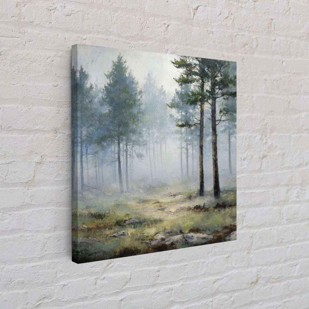 Moody Pine Forest Framed Canvas Print, Nature Art, Gallery Decor, Living Room Decor, Oil Painting, Nature, Contemporary Art, NAT-1x1-65