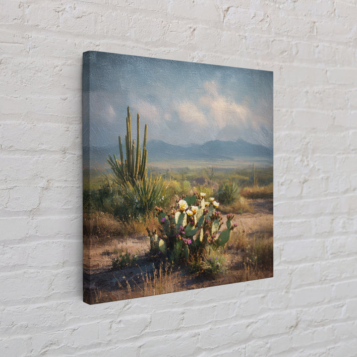 Desert Cactus Blooming After Rain Framed Canvas Print, Nature Art, Moss Art, Living Room Decor, Oil Painting, Nature, NAT-1x1-68