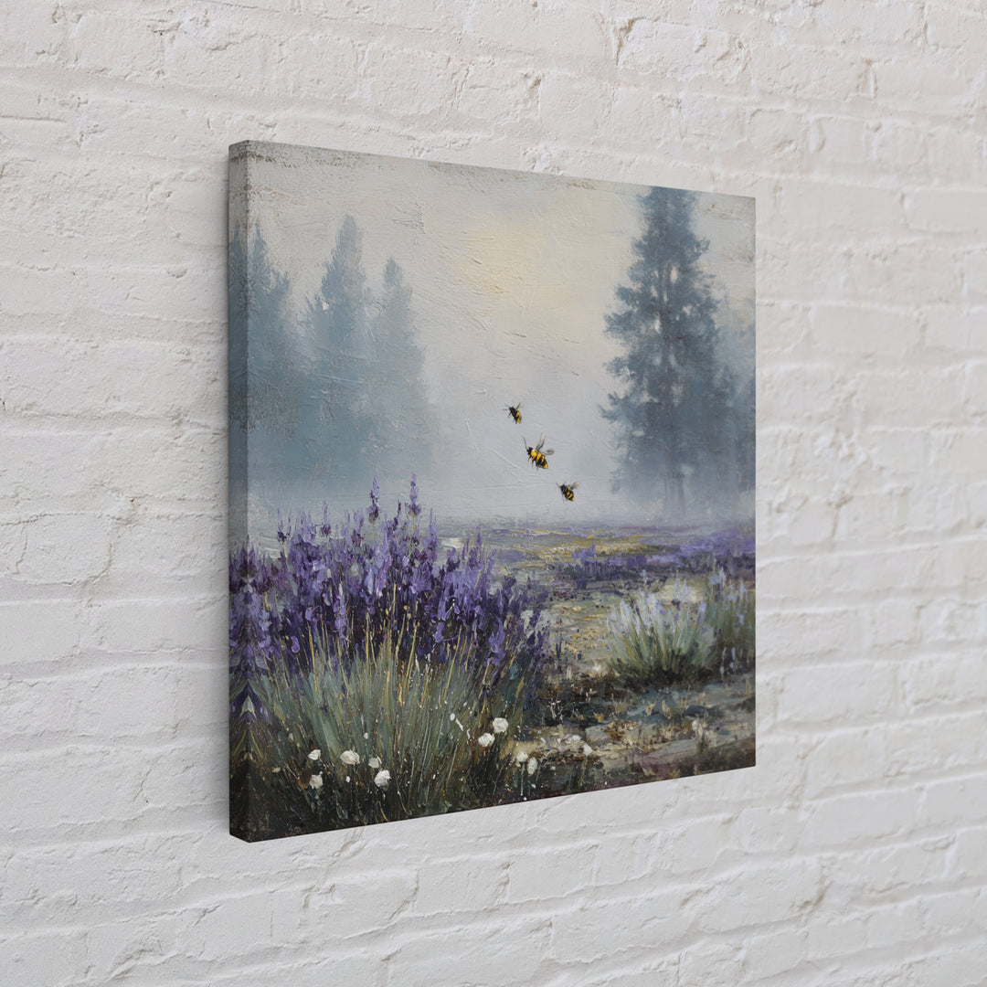 Bees Circling Lavender Blossoms Framed Canvas Print, Nature Art, Ocean Art, Living Room Decor, Fine Art, Nature, Art Print, NAT-1x1-71
