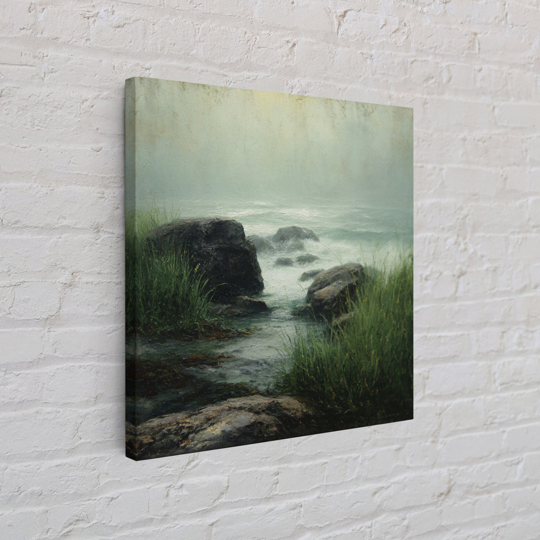 Waterfall Hidden Among Dark Green Rocks Canvas Print, Nature Art, Modern Decor, Living Room Decor, Fine Art, Nature, Home Decor, NAT-1x1-75