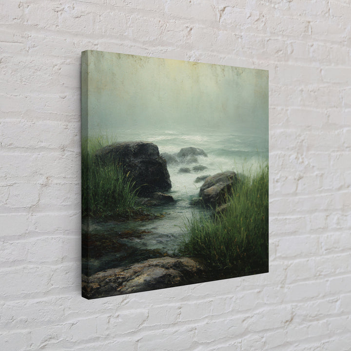 Waterfall Hidden Among Dark Green Rocks Canvas Print, Nature Art, Modern Decor, Living Room Decor, Fine Art, Nature, Home Decor, NAT-1x1-75