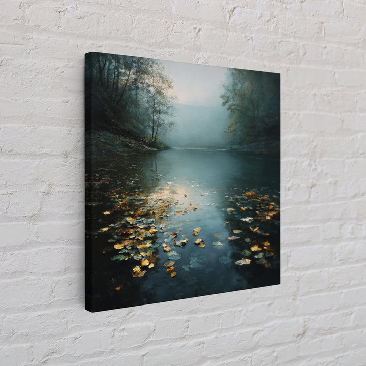 Autumn Leaves Floating on Quiet Stream Framed Canvas Print, Nature Art, Gallery Decor, Living Room Decor, Fine Art, Nature, NAT-1x1-78