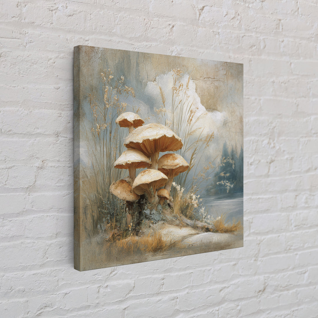 Mushroom Cluster in Enchanted Woodland Framed Canvas Print, Nature Art, Fine Art Print, Living Room Decor, Oil Painting, Nature, NAT-1x1-79