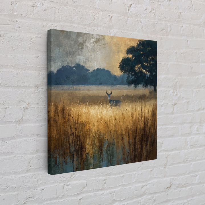 Deer Standing in a Golden Field Framed Canvas Print, Nature Art, Wall Hangings, Living Room Decor, Nature, Stained Glass Art, NAT-1x1-8