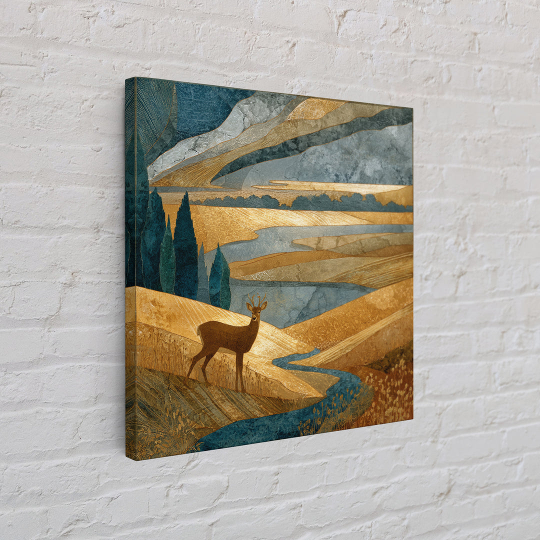 Deer Standing in a Golden Field Framed Canvas Print, Nature Art, Modern Decor, Living Room Decor, Fine Art, Nature, Home Decor, NAT-1x1-80