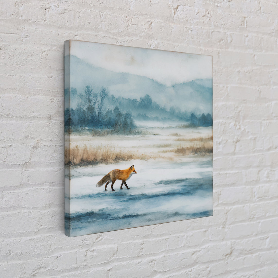 Fox Crossing a Snowy Forest Clearing Canvas Print, Nature Art, Neutral Decor, Living Room Decor, Fine Art, Nature, Wall Art, NAT-1x1-82