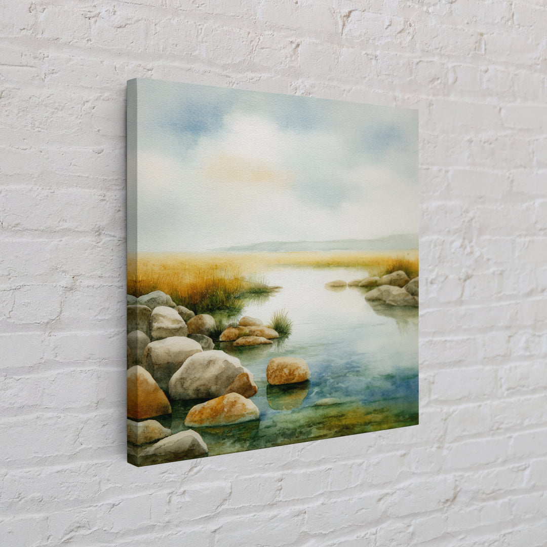 River Stones under Clear Shallow Water Canvas Print, Nature Art, Boho Decor, Living Room Decor, Fine Art, Nature, Wall Decor, NAT-1x1-85