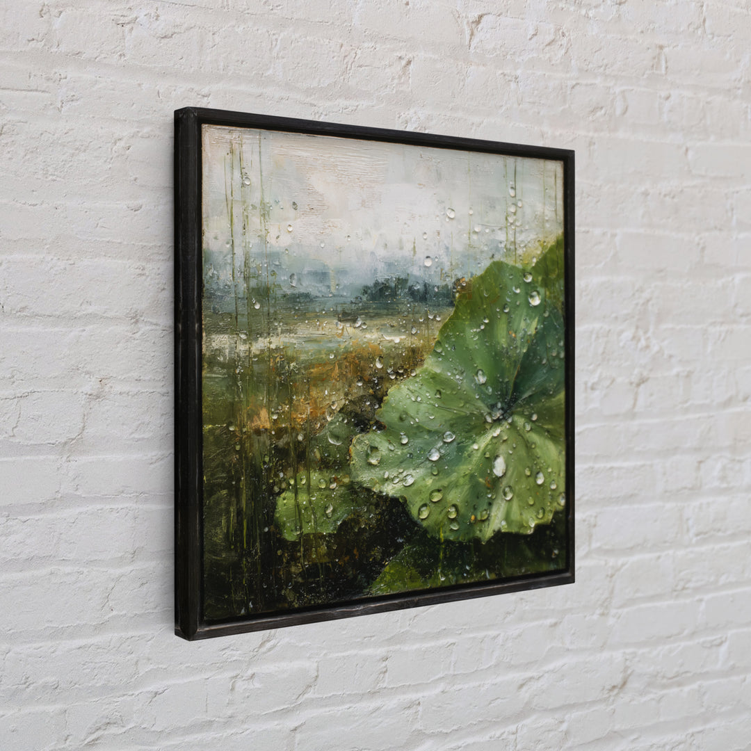 Rain Drops on a Large Green Leaf Canvas Print, Nature Art, Landscape Print, Living Room Decor, Fine Art, Nature, NAT-1x1-9