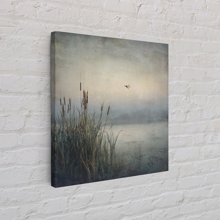 Dragonfly over a Pond with Reeds Canvas Print, Nature Art, Nature Wall Art, Living Room Decor, Fine Art, Nature, NAT-1x1-90