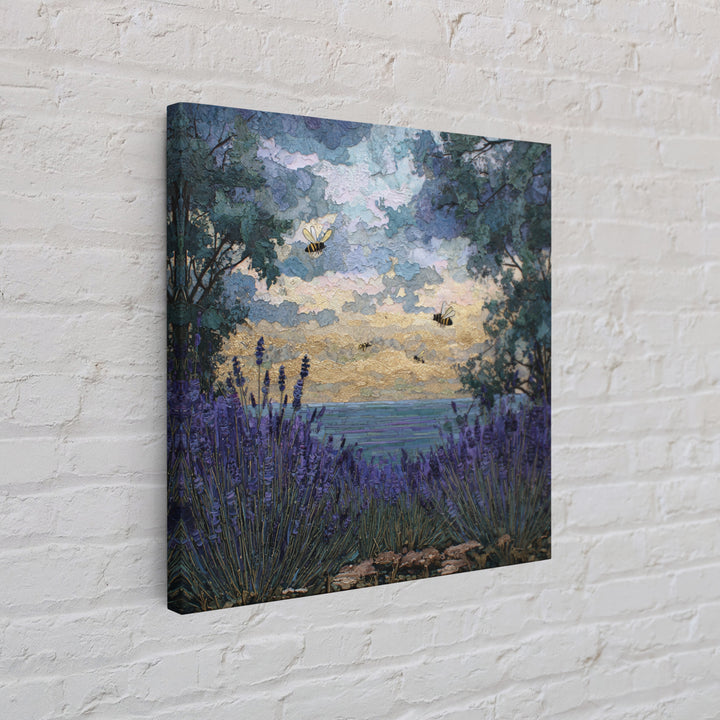 Bees Circling Lavender Blossoms Canvas Print, Nature Art, Neutral Decor, Living Room Decor, Fine Art, Nature, Wall Art, NAT-1x1-95