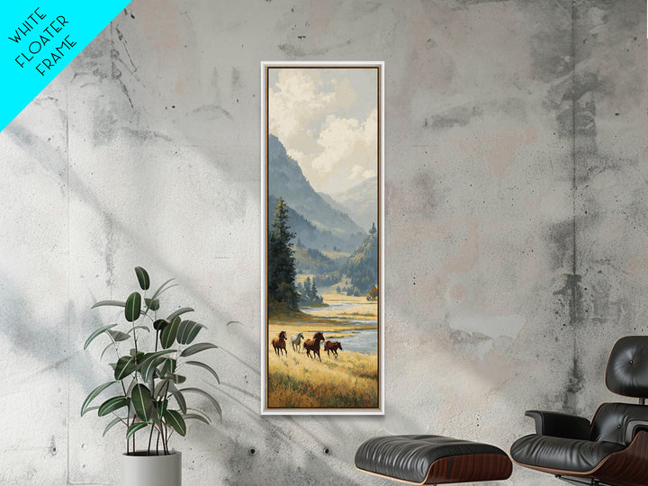 Wild Horses Running Near Mountain Ridge Canvas Print, Nature Art, Living Room Wall Art, Living Room Decor, Fine Art, Nature, NAT-1x3-10