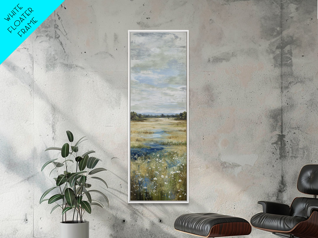Wildflower Meadow under Soft Summer Sky Canvas Print, Nature Art, Ocean Art, Living Room Decor, Fine Art, Nature, Art Print, NAT-1x3-14