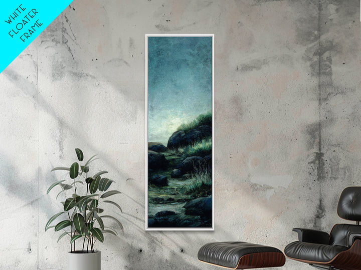 Waterfall Hidden Among Dark Green Rocks Framed Canvas Print, Nature Art, Home Decor, Living Room Decor, Abstract Art, Nature, NAT-1x3-15