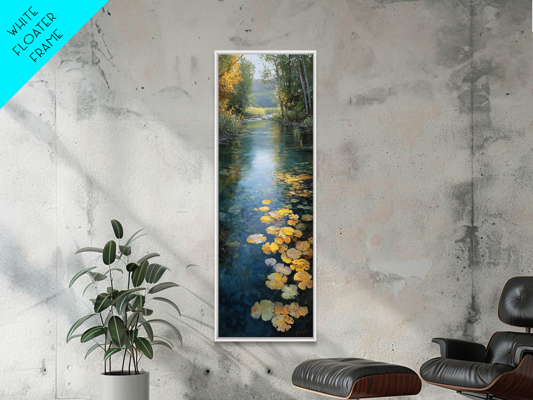 Autumn Leaves Floating on Quiet Stream Canvas Print, Nature Art, Bird Wall Art, Living Room Decor, Fine Art, Nature, NAT-1x3-18